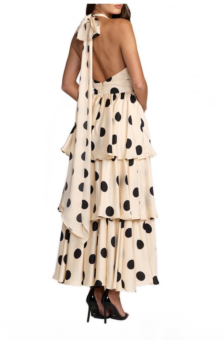Mac Duggal Halter Neck Polka Dot Ruffle Maxi Dress, Alternate, color, Black Ivory