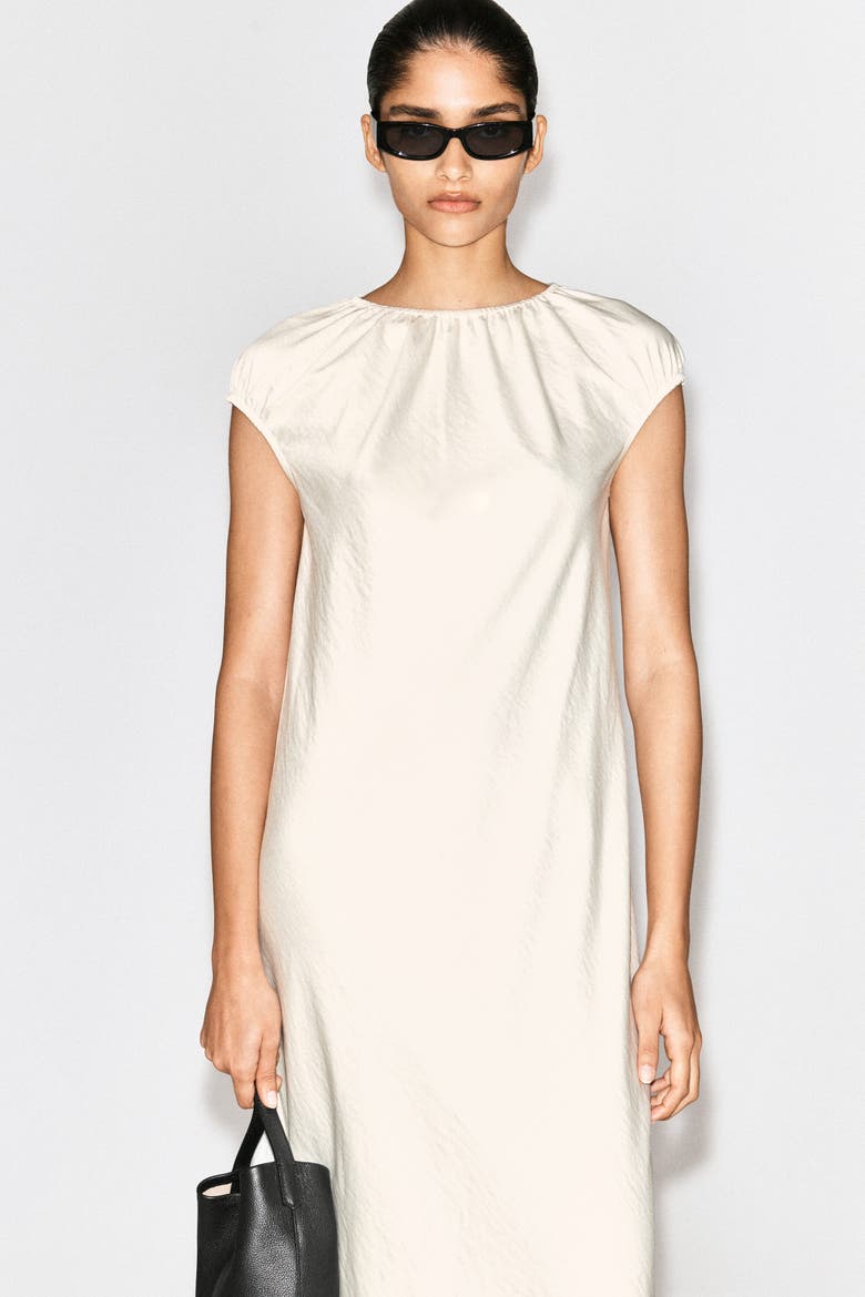 Gathered Midi Dress, Alternate, color, IVORY
