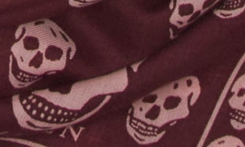 Alexander Mcqueen Skull Print Wool Fringe Scarf In Burgundy/pink