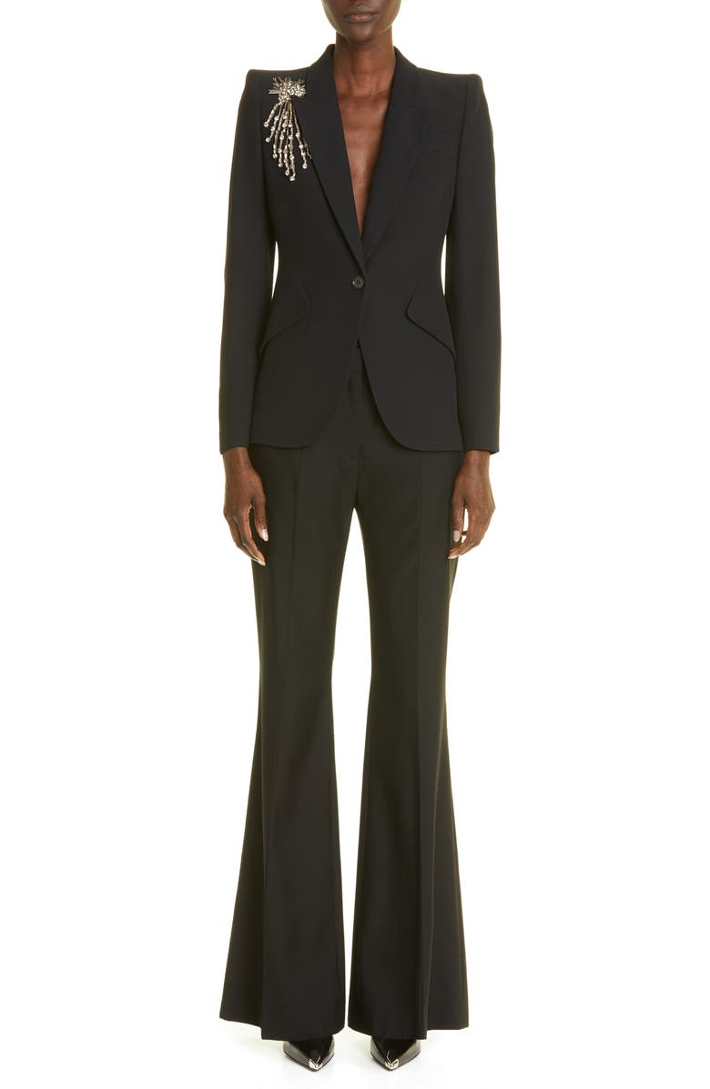 McQueen High Waist Flare Leg Sartorial Wool Trousers, Alternate, color, 