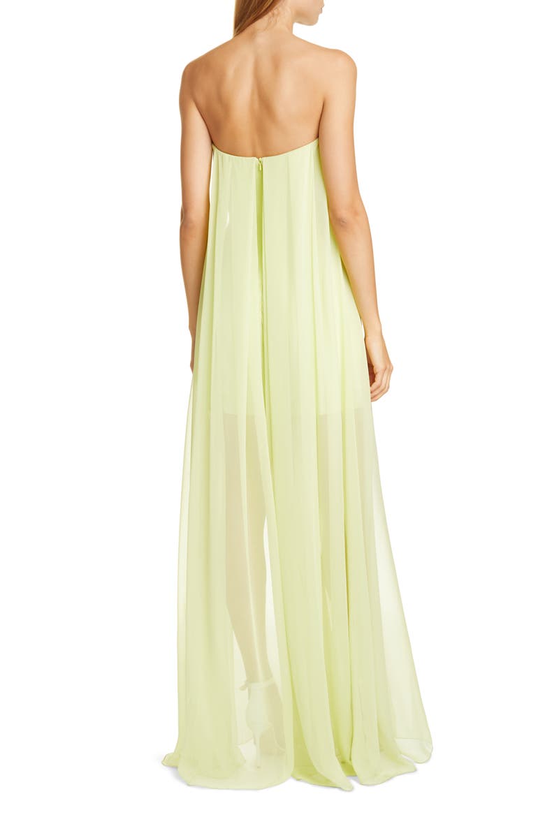 Sheer Leg Strapless Silk Chiffon Jumpsuit, Alternate, color, CELERY