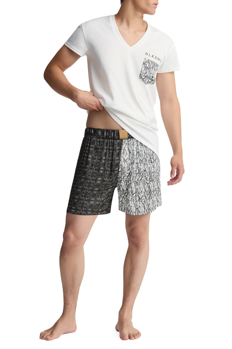 Feathers x SWN Monogram Unisex Short Pajamas Set, Main, color, Black & White