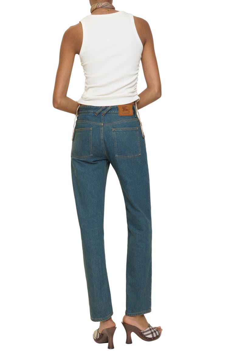 Burberry Dalia Check Pocket Straight Leg Jeans, Alternate, color, Mid Blue