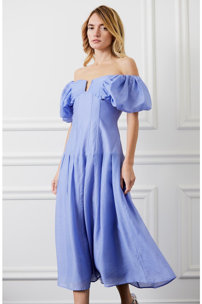 Lottie Puff Sleeve Off the Shoulder Dress, Alternate, color, MALIBU BLUE