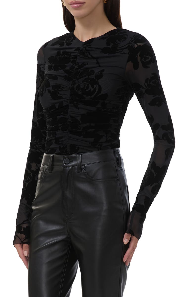 AFRM Leah Floral Flocked Mesh Top, Alternate, color, Cascade Roses