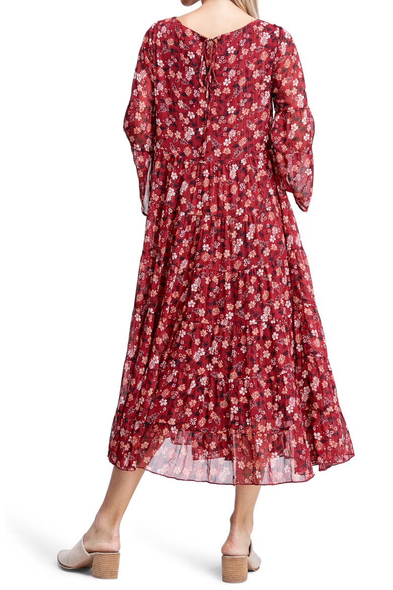 Floral Tiered Midi Dress, Alternate, color, RED