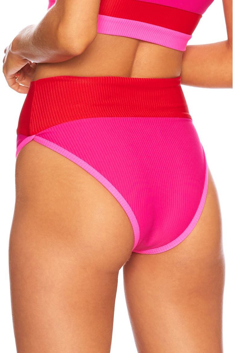 Emmy Colorblock High Waist Bikini Bottoms, Alternate, color, FUCHSIA RED NEON PINK