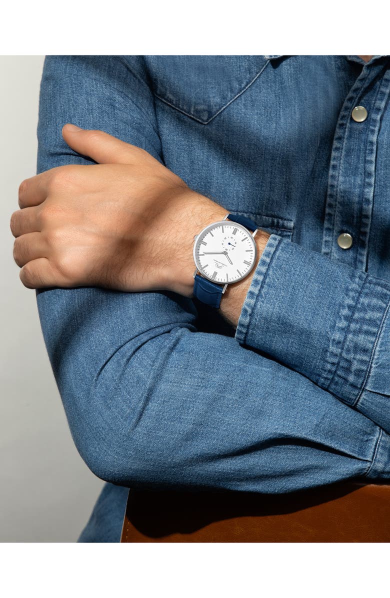 PORSAMO BLEU Henry Embossed Leather Strap Watch, 40mm, Alternate, color, Blue/Silver