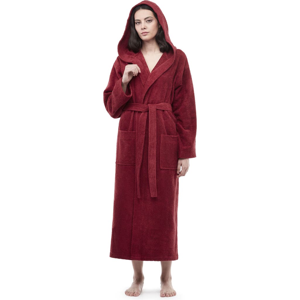 Arus Paradise Womens Hooded Cotton Bath Robe In Burgundy