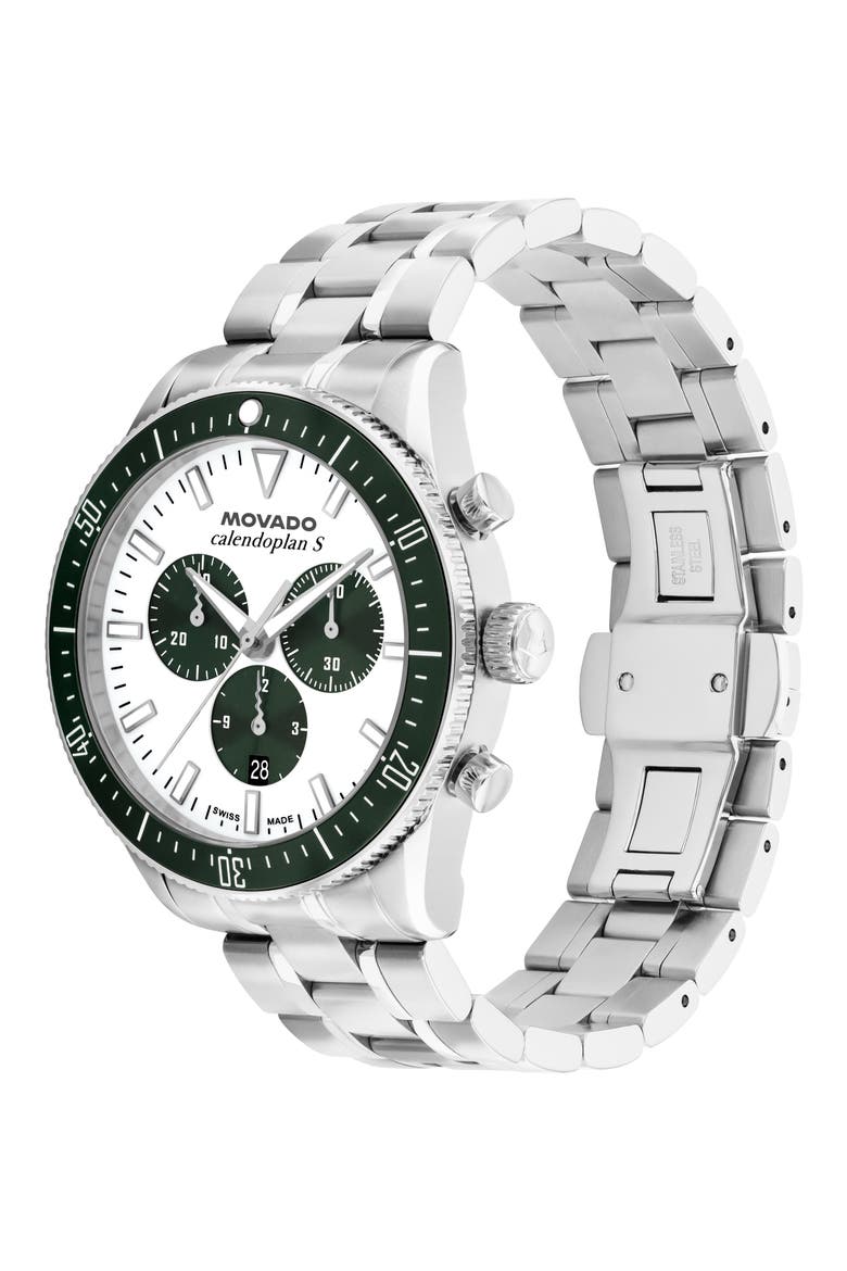 Calendoplan Chronograph Bracelet Watch, 42mm, Alternate, color, WHITE
