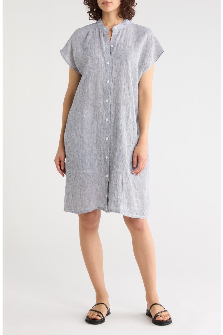 Organic Linen Mandarin Collar Dress, Main, color, INK