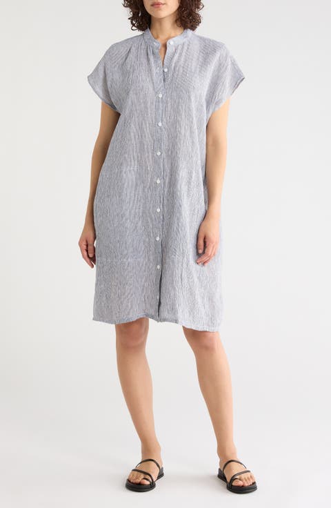 Organic Linen Mandarin Collar Dress