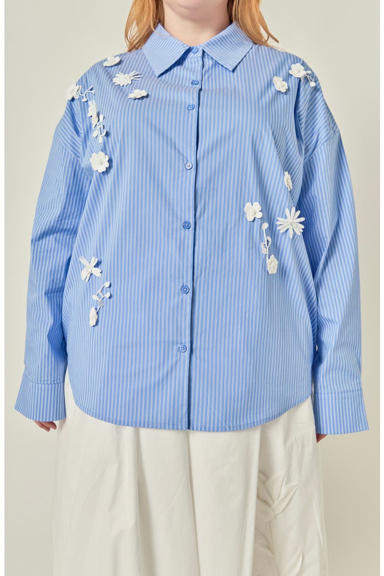Flower Trim Striped Shirt, Alternate, color, POWDER BLUE