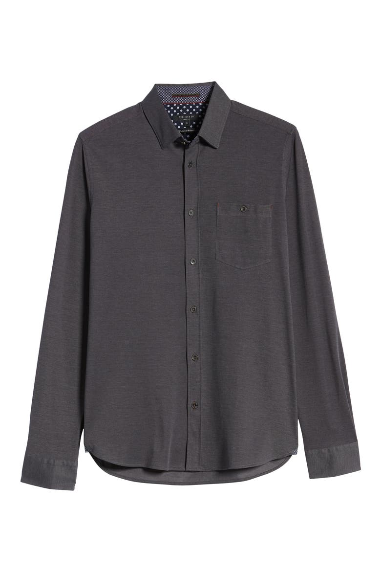 Broader Slim Fit Button-Up Piqué Shirt, Alternate, color, BLACK