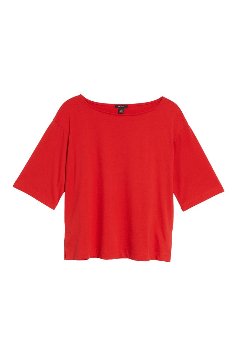 Boat Neck Cotton Top, Alternate, color, RED CHINOISE