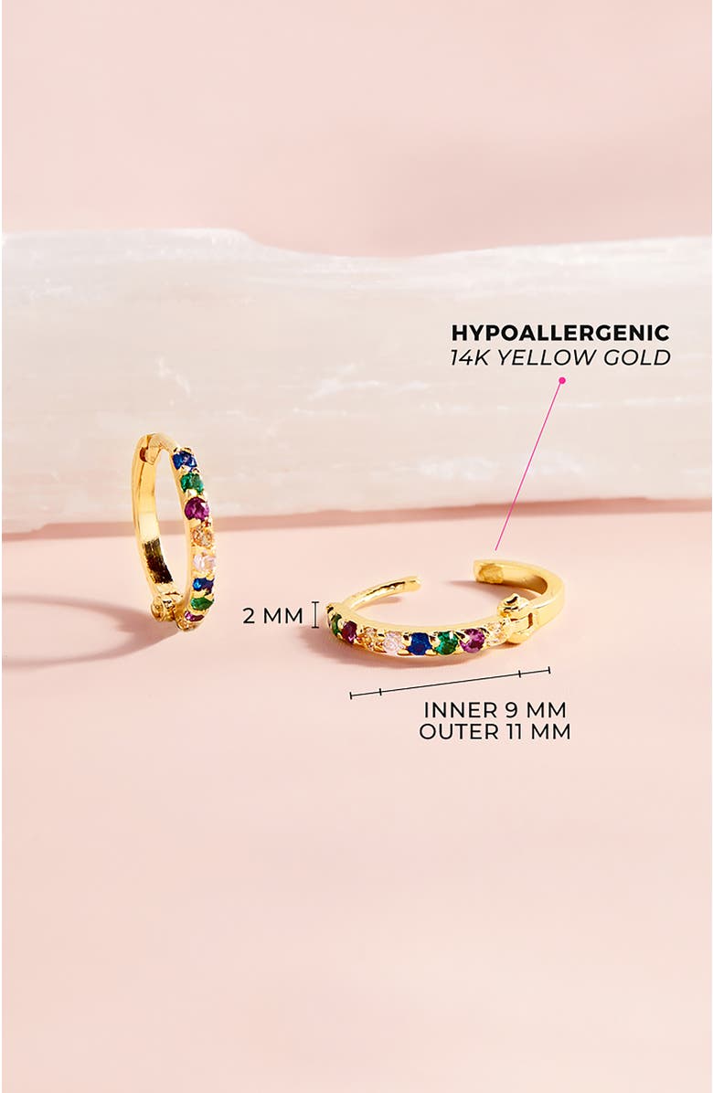 In Season Jewelry 14k Jeweled Cubic Zirconia Huggie Earrings, Alternate, color, Multi-Color