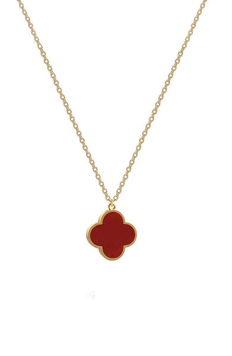 GABI RIELLE Carnelian Clover Pendant Necklace, Main, color, Gold