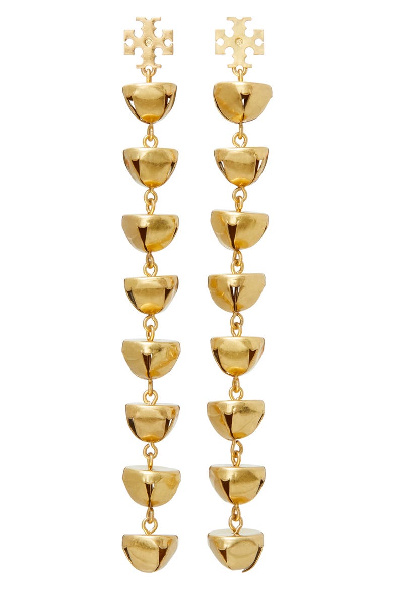 Bell Linear Drop Earrings, Main, color, ANTIQUE LIGHT BRASS