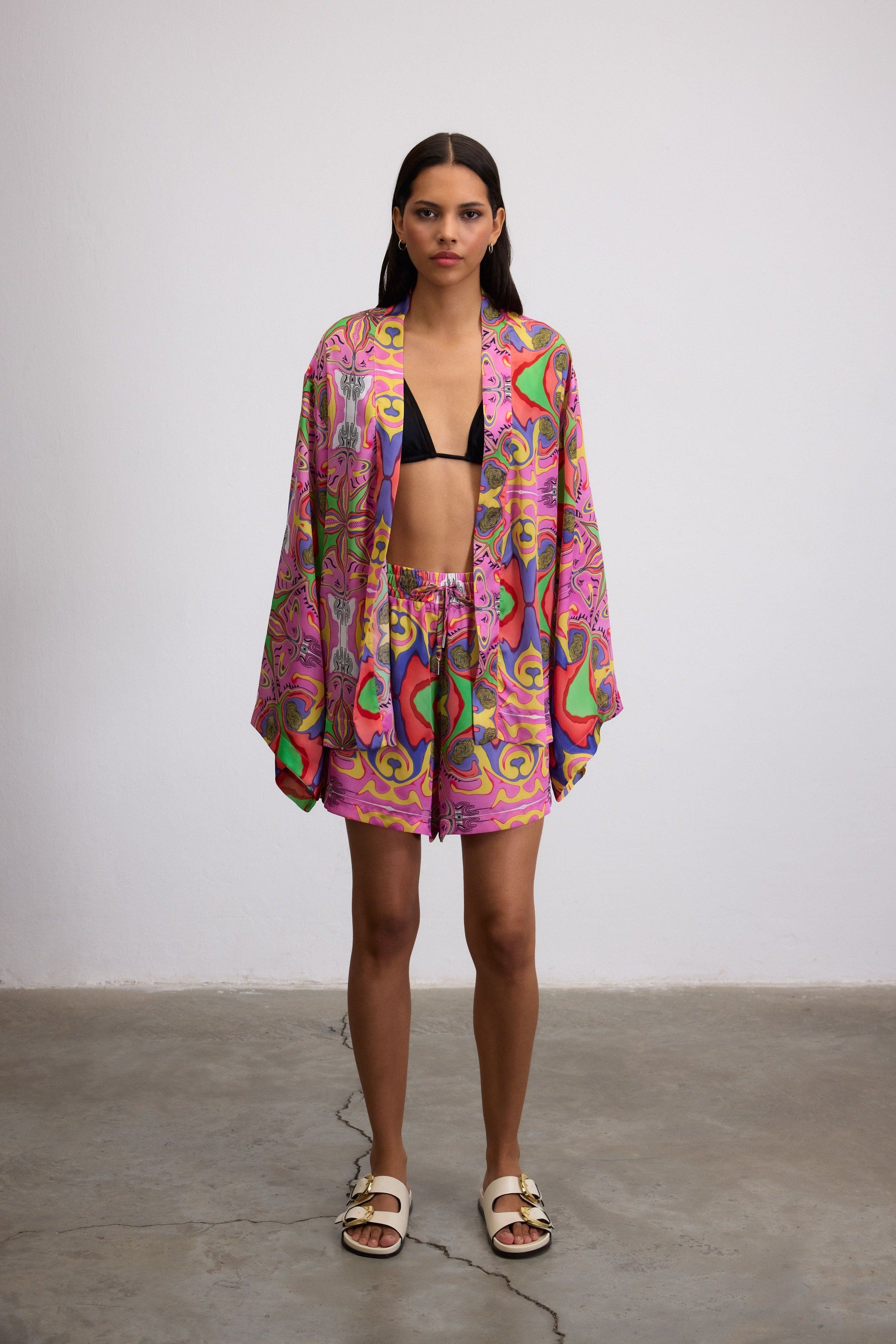 Psychedelic Printed Blushwave Short Caftan - image 2