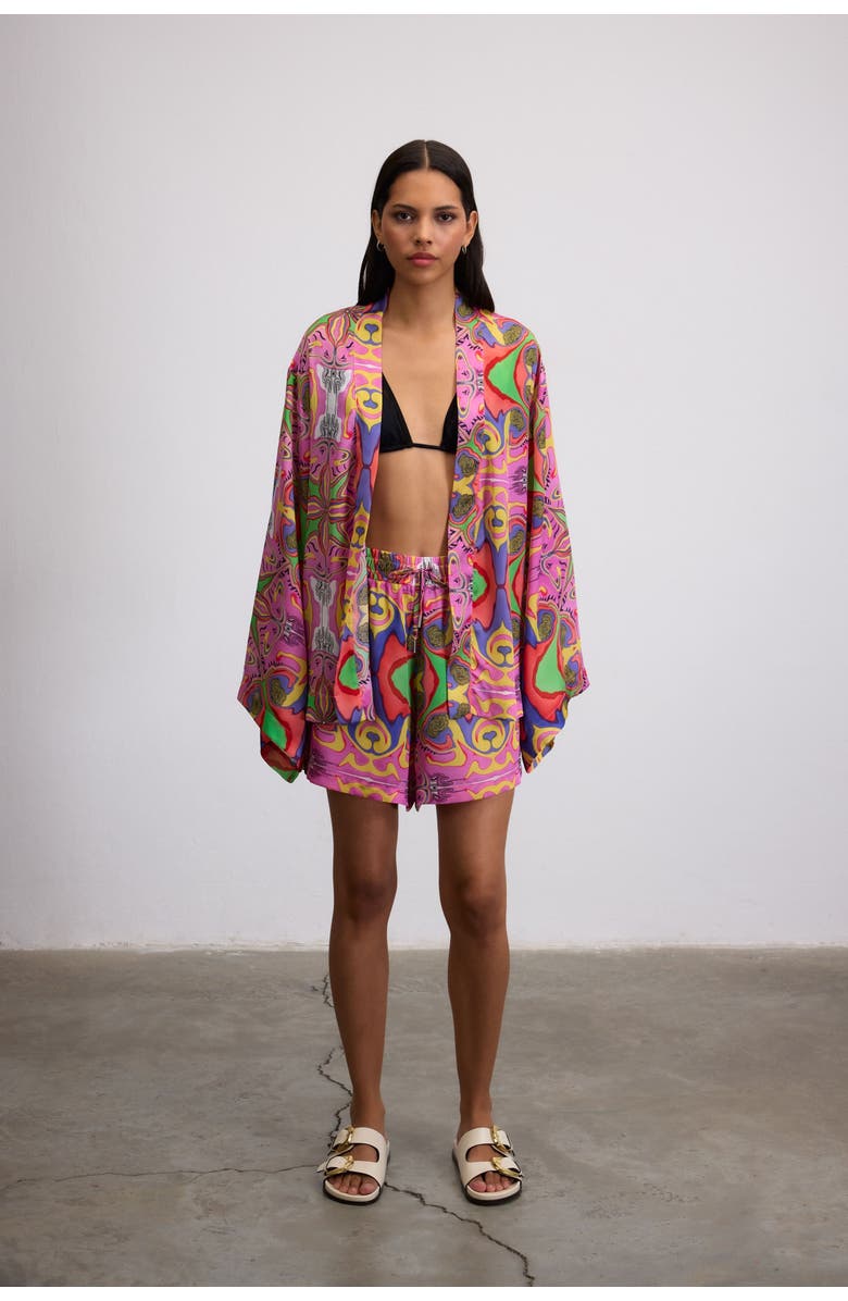 Je Te Veux Psychedelic Printed Blushwave Short Kimono, Alternate, color, Pink