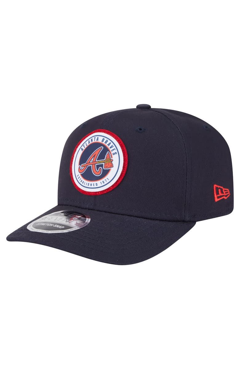 New Era Men's New Era Navy Atlanta Braves Circle Patch 9SEVENTY Stretch-Snap Hat, Main, color, 