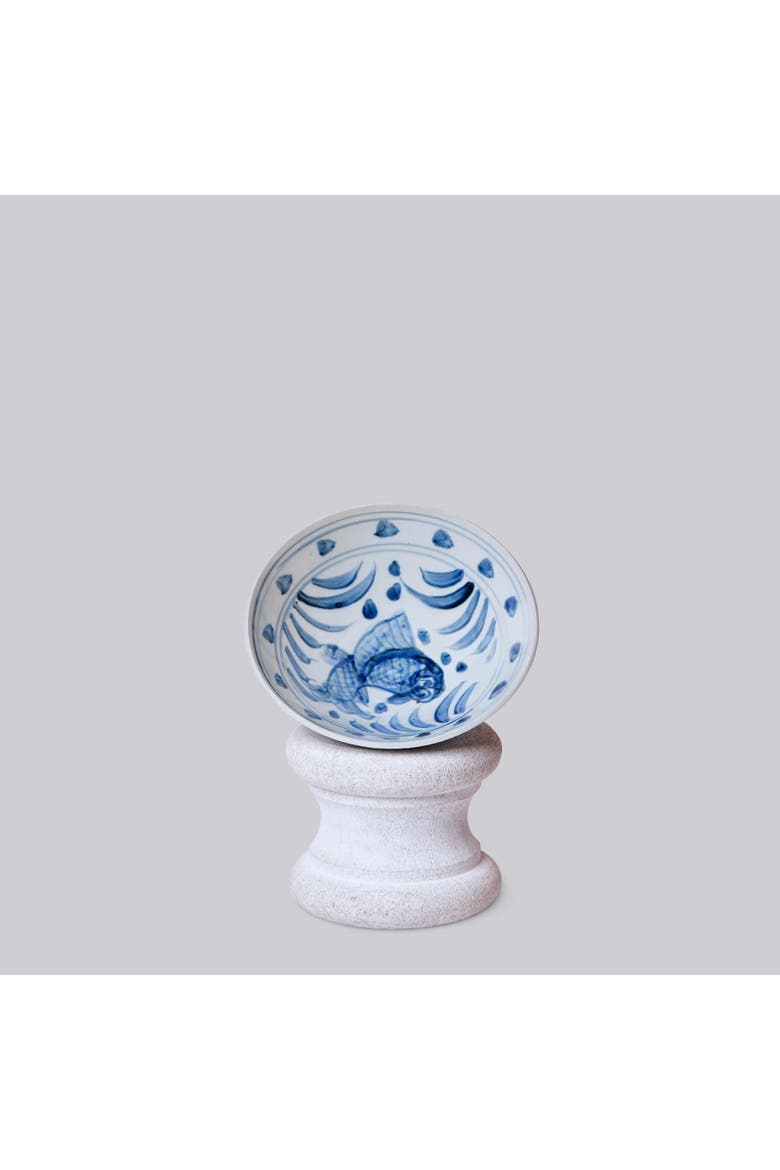 Porcelain Carp Conical Bowl, Main, color, Blue + White