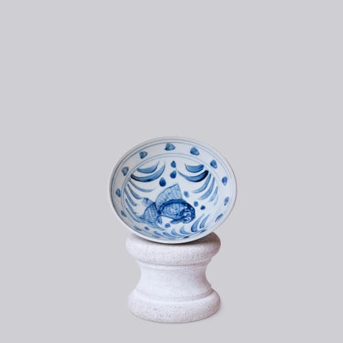 Cobalt Guild Porcelain Carp Conical Bowl