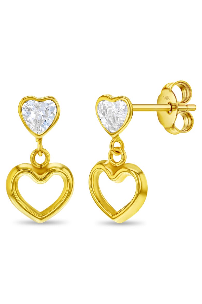 14k Heart to Heart Dangle Earrings, Main, color, Gold