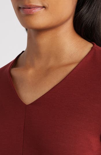 Eileen Fisher  V-Neck Top With Long Sleeve レディース シャツ トップス レッドウッド Eileen Fisher V-Neck Top With Long Sleeve レディース シャツ