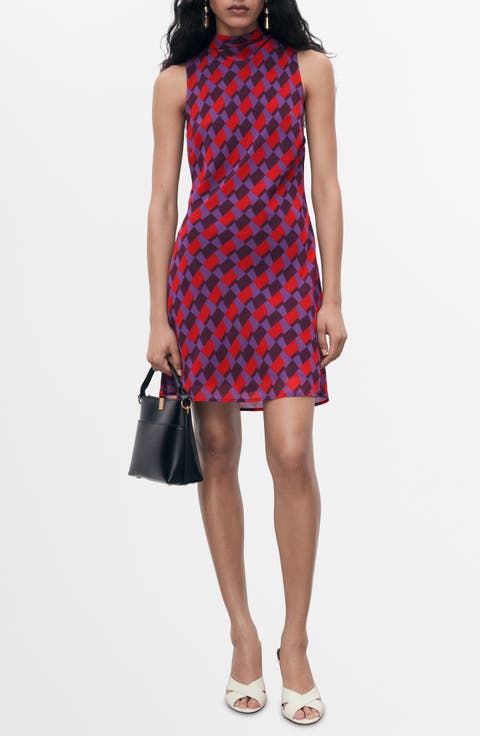 Print Bow Detail Sleeveless Dress (Plus)