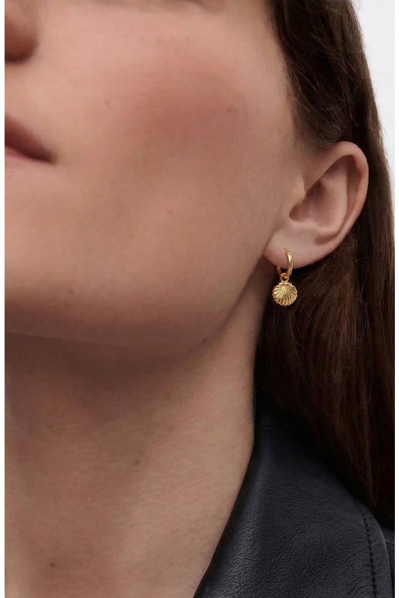 Concha Mini Charm Hoop Earrings in Gold, Alternate, color, Gold