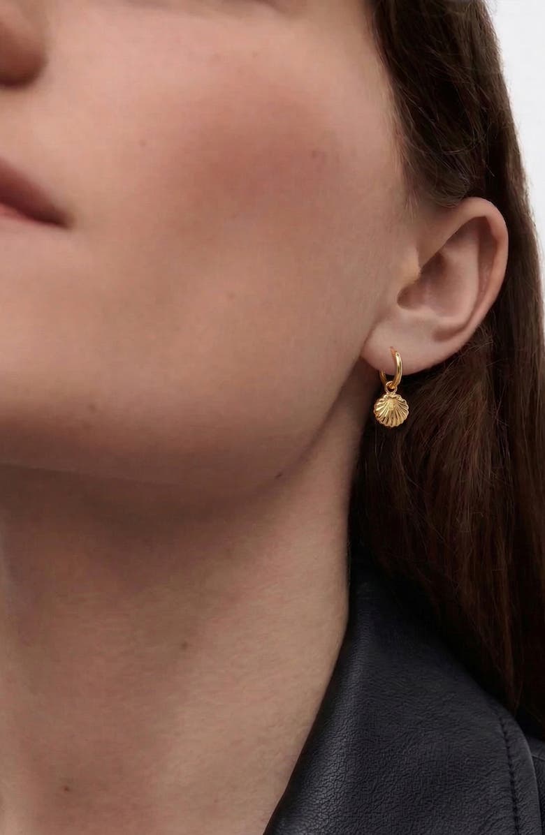 YOJ Concha Mini Charm Hoop Earrings in Gold, Alternate, color, Gold