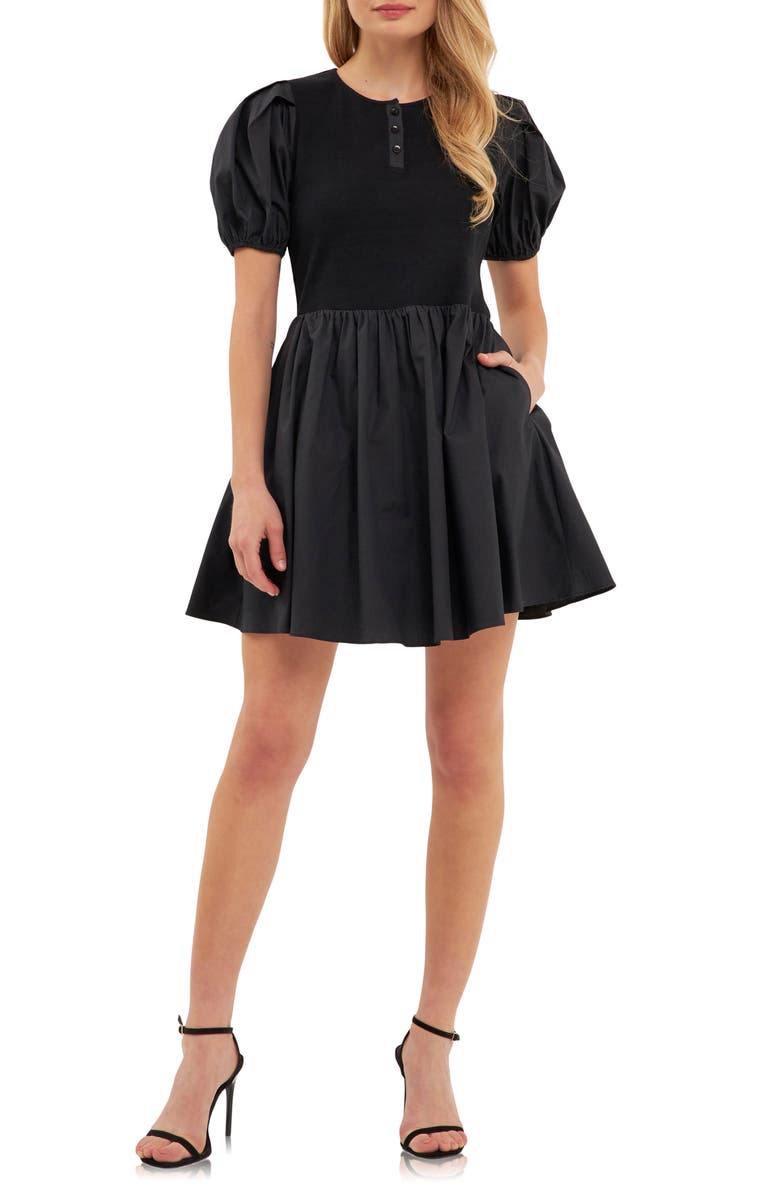 English Factory Mixed Media Henley Minidress, Main, color, 