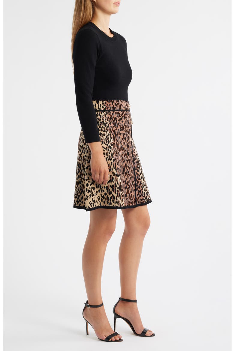 Leopard Detail Long Sleeve Sweater Dress, Alternate, color, ANIMAL