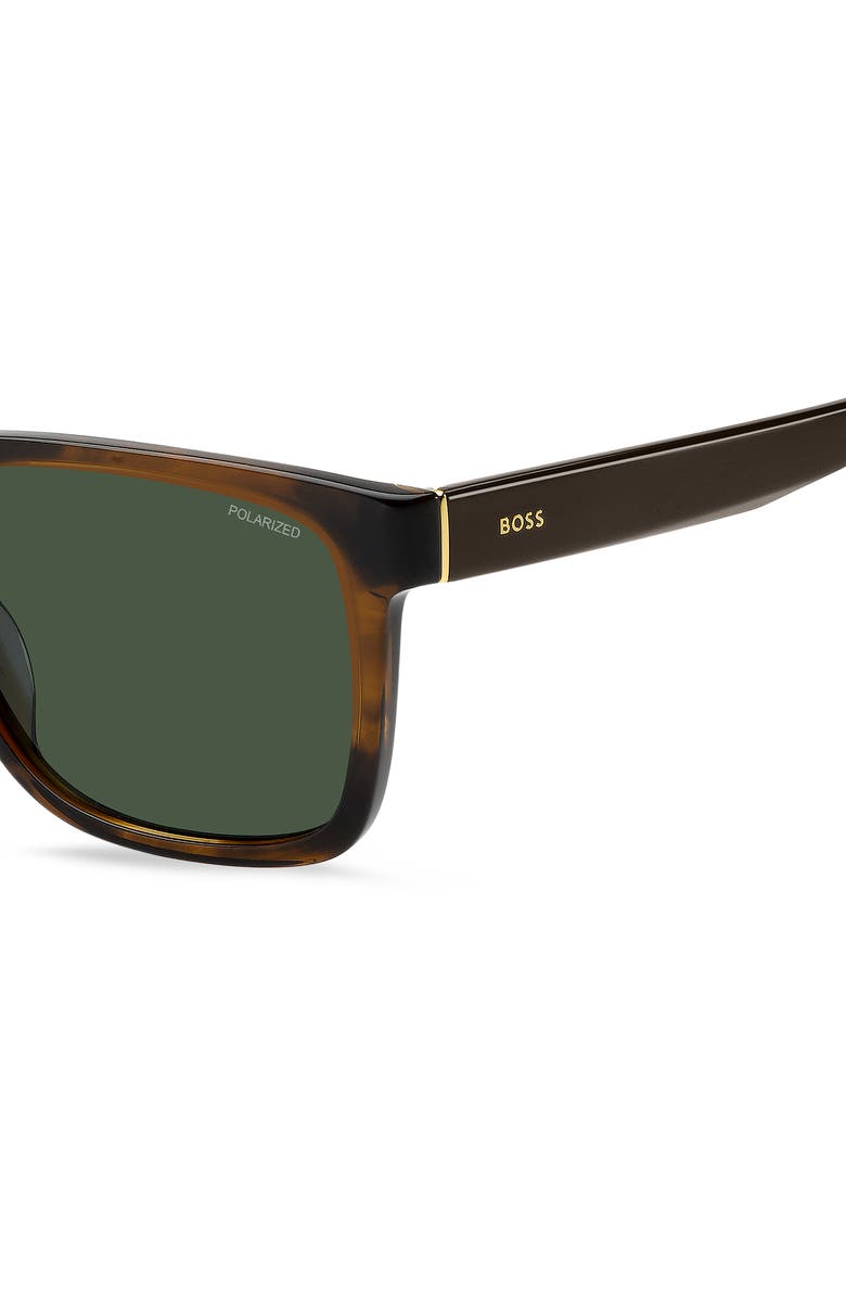 BOSS 57mm Gradient Polarized Square Sunglasses, Alternate, color, Brown Horn/ Green Polar