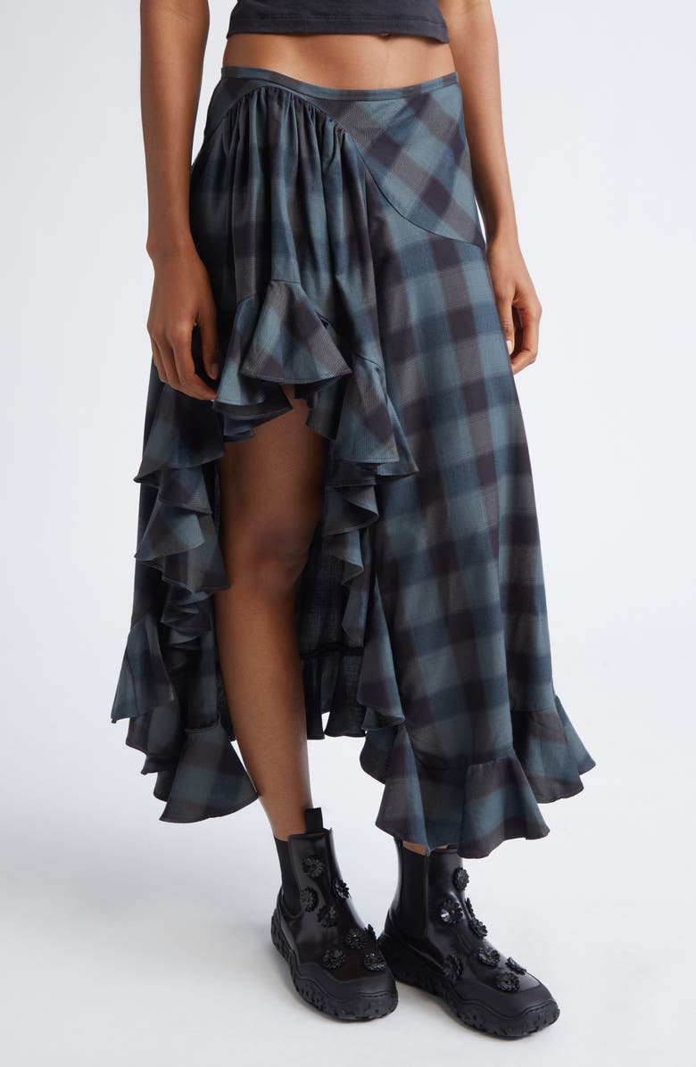 Collina Strada Florist Sky Plaid Asymmetric Skirt, Alternate, color, Navy Plaid