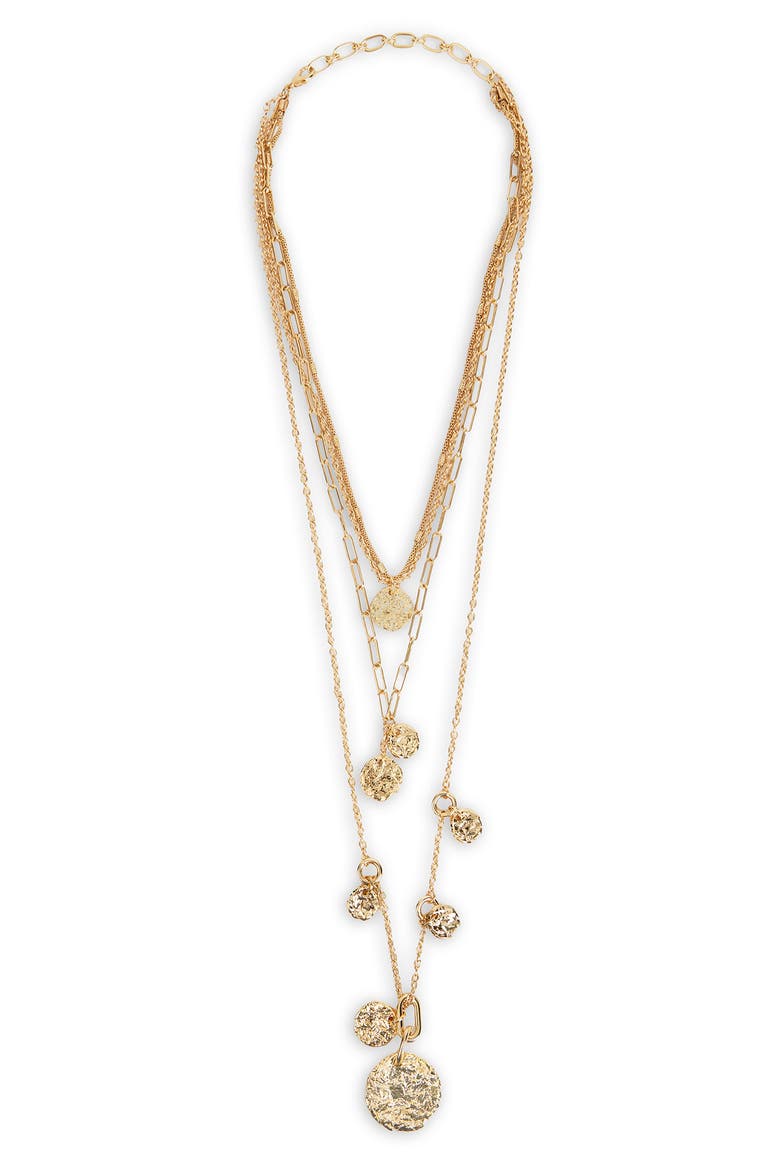 Hammered Coin Charm Layered Necklace, Main, color, GOLD