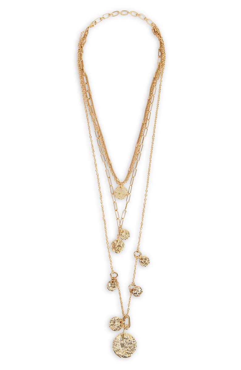 SAACHI Hammered Coin Charm Layered Necklace, Main, color, Gold
