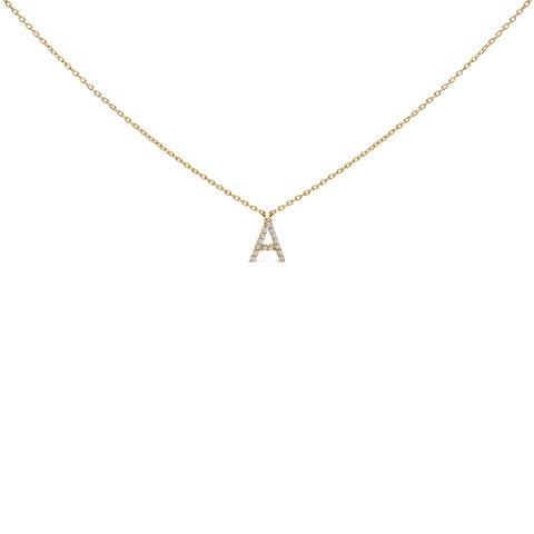 10K Yellow Gold Diamond Accent "A-Z" Block Initial Pendant Necklace