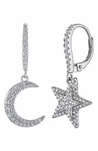 Pavé Cubic Zirconia Moon & Star Mismatched Drop Earrings