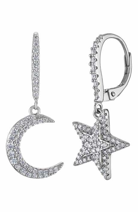 FZN Pavé Cubic Zirconia Moon & Star Mismatched Drop Earrings