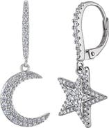 FZN Pavé Cubic Zirconia Moon & Star Mismatched Drop Earrings