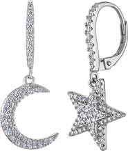 FZN Pavé Cubic Zirconia Moon & Star Mismatched Drop Earrings