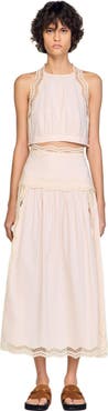 SANDRO Long cotton skirt with trim