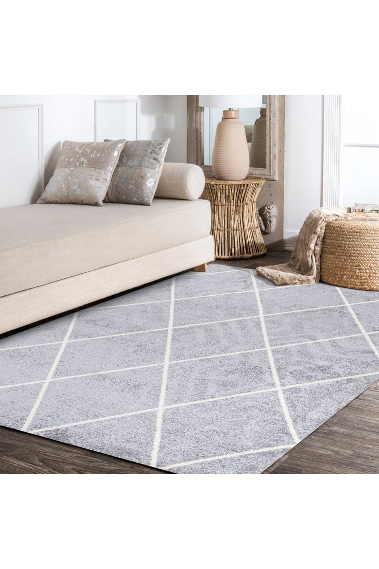 Cole Minimalist Diamond Trellis Area Rug, Alternate, color, Light Gray/White