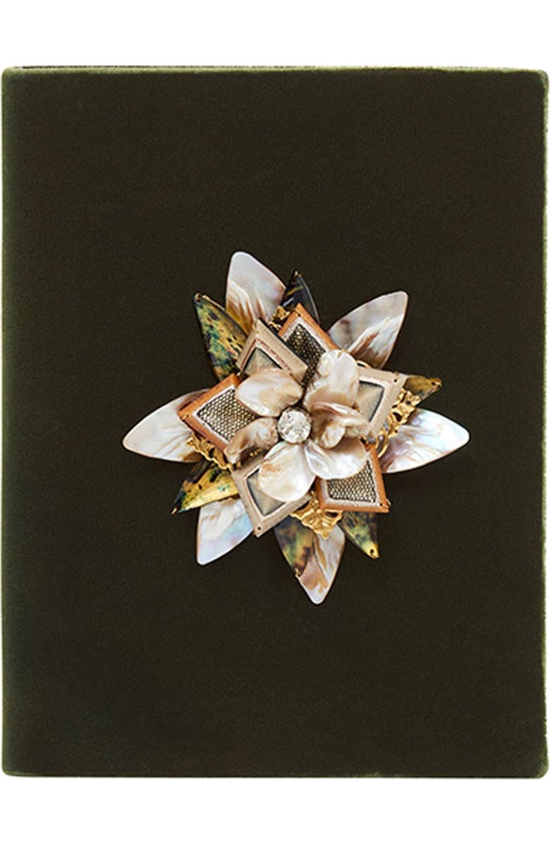 LarAllan Aye Velvet Book Clutch, Alternate, color, Olive Green