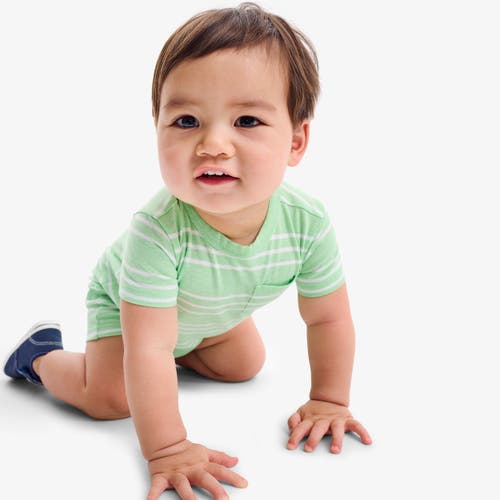 Primary Baby Heathered Pocket Shortie In Stripe In Pear White Stripe