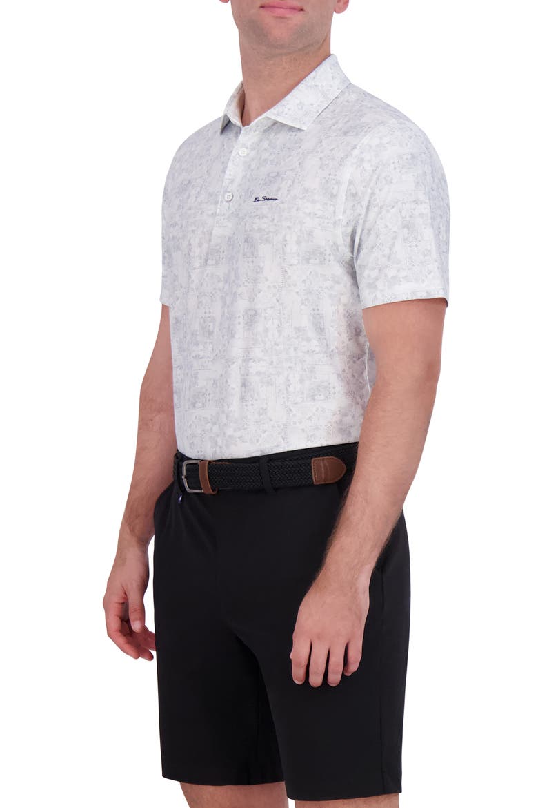 Collage Print Stretch Tech Polo, Alternate, color, LIGHT GREY
