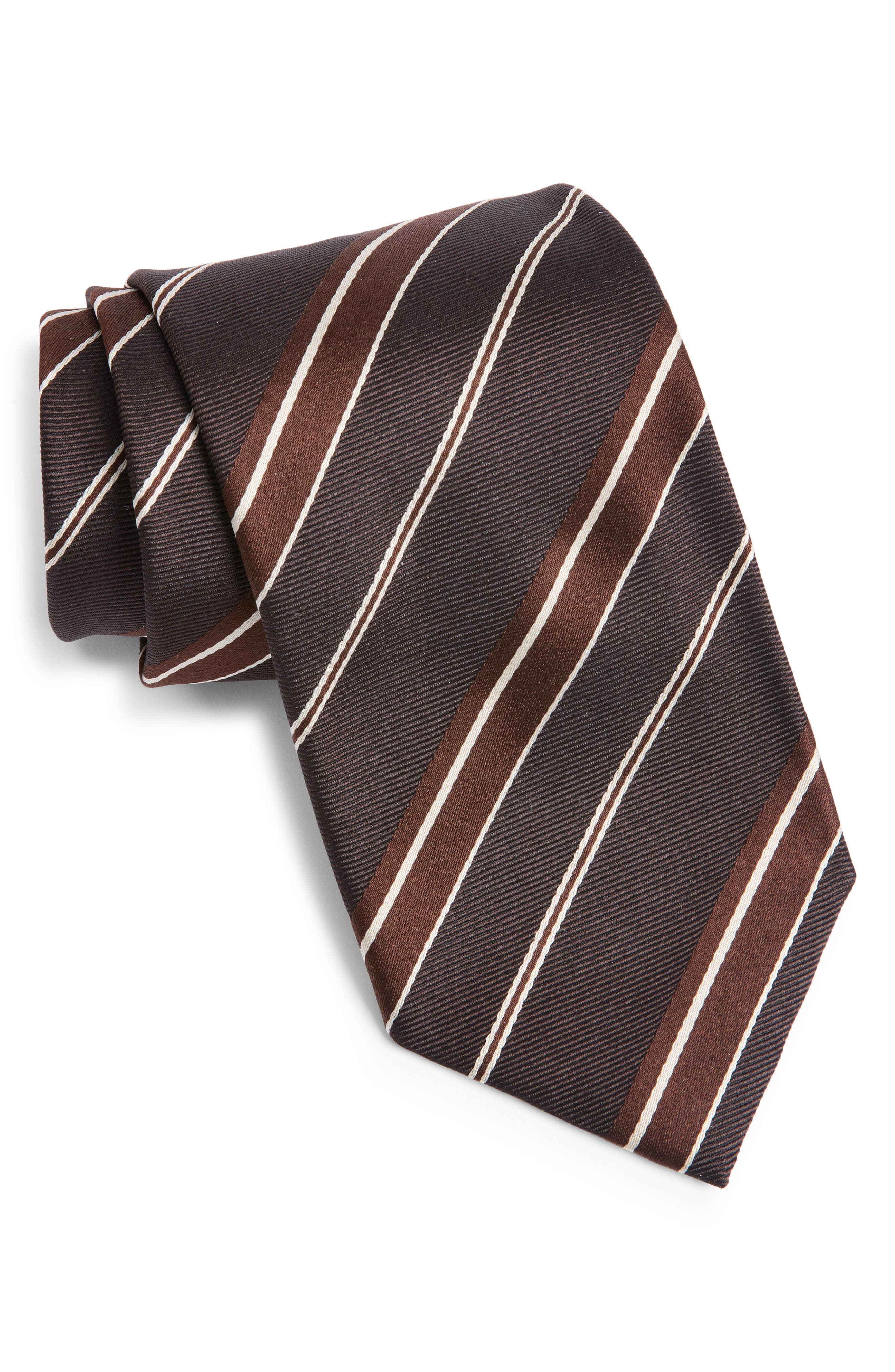 Tom Ford Stripe Jacquard Silk Tie In Brown