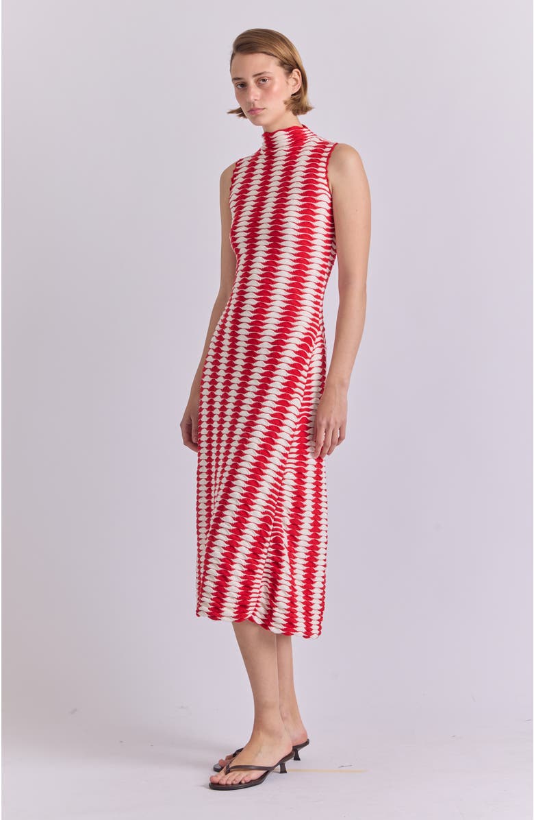 De Loreta Montebello Slip-on Mock Neck Cotton Blend Dress, Alternate, color, Red/White